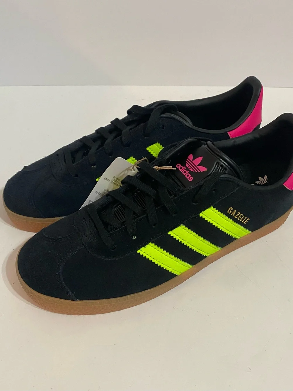 Adidas Originals Gazelle J Black/Neon Yellow/ Pink (Youth 7 / Women's 8 )